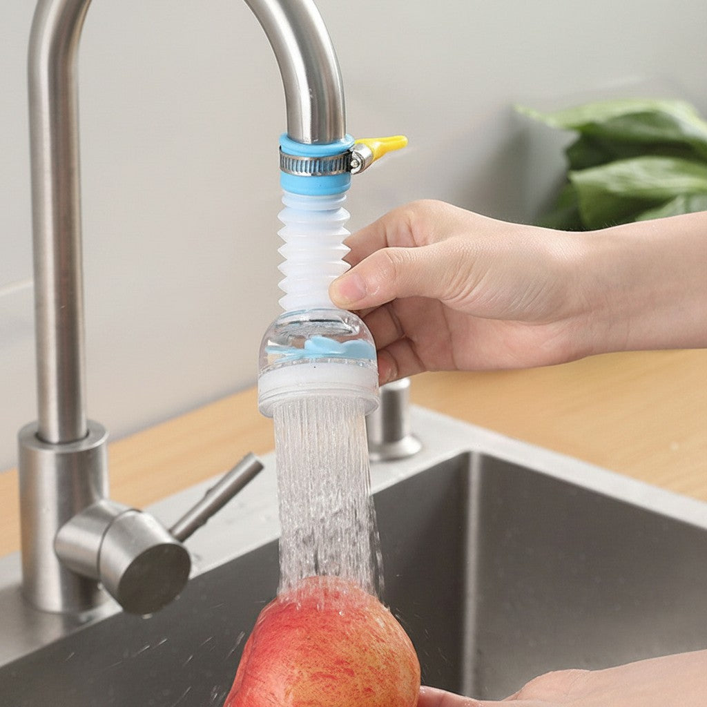 EVEREASE adjustable kitchen sink faucet sprayer attachment with 360-degree rotation washing a red apple