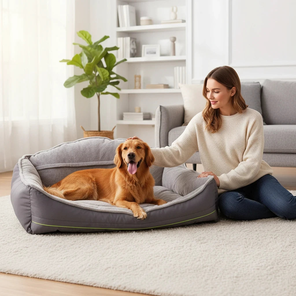 Plush Bolster Pet Bed for Large Dogs