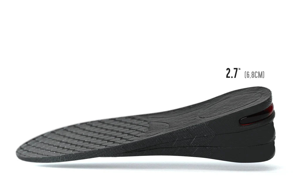 EVEREASE adjustable black shoe insoles for height increase with a 2.7 inch lift, featuring a textured grip surface.