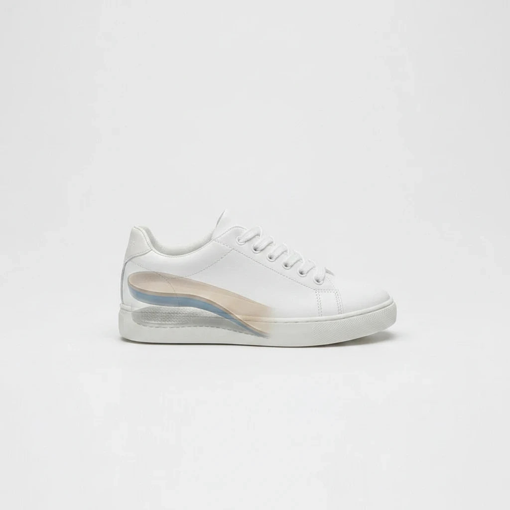 EVEREASE adjustable height increasing insoles inside a clean white sneaker for a discreet stature boost
