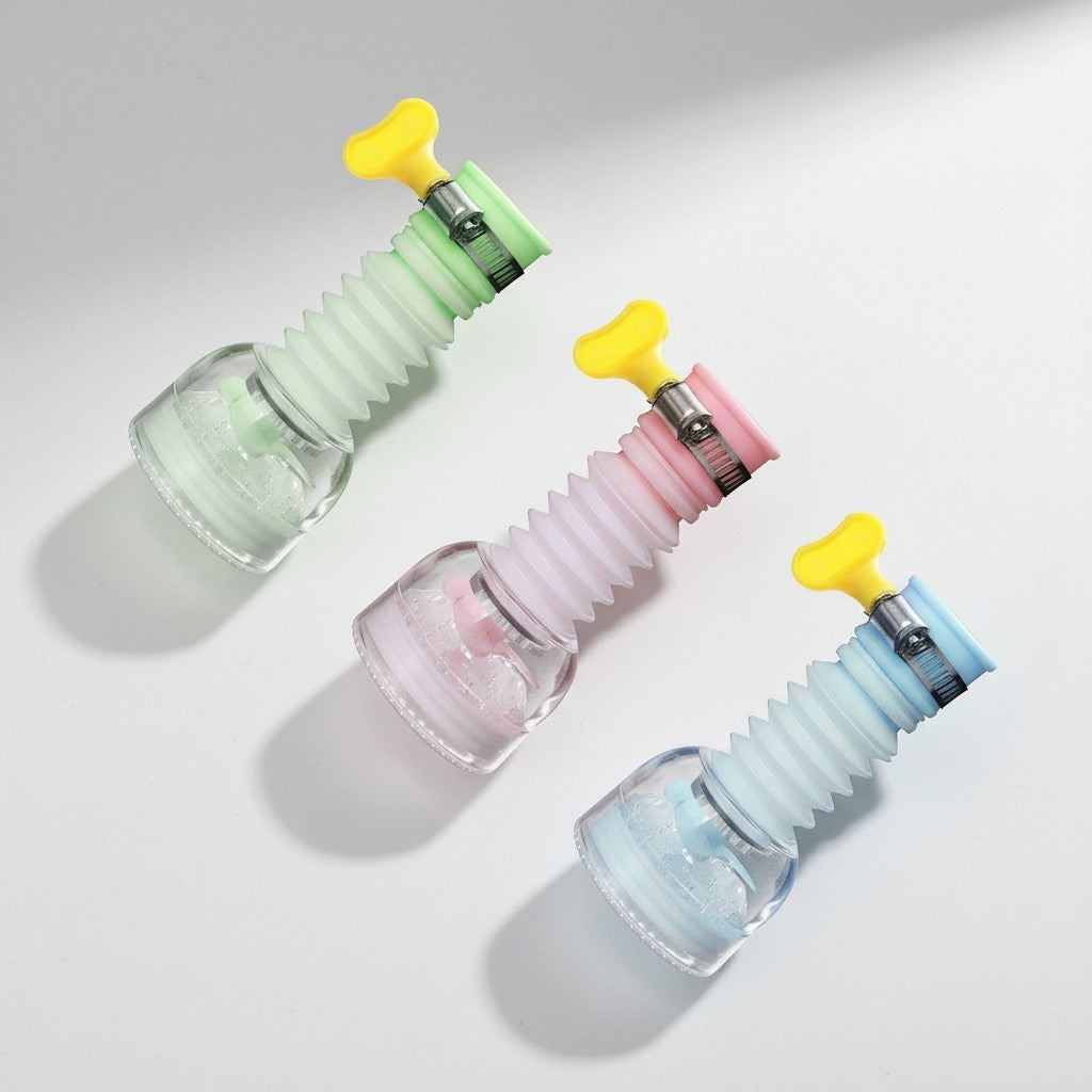 EVEREASE adjustable kitchen sink faucet sprayer attachments in green, pink, and blue with 360-degree rotation