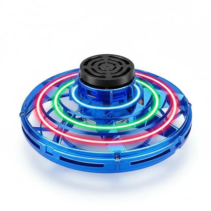 EVEREASE blue interactive flying spinner toy with glowing circular LED lights and a black top motor housing