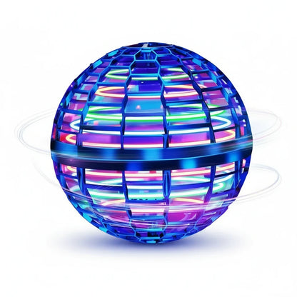 EVEREASE blue spherical flying spinner toy with glowing LED lights and a protective cage design