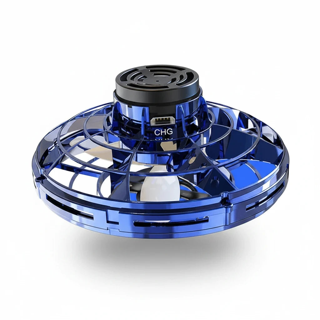 EVEREASE blue interactive flying spinner toy with protective cage and rechargeable port for kids