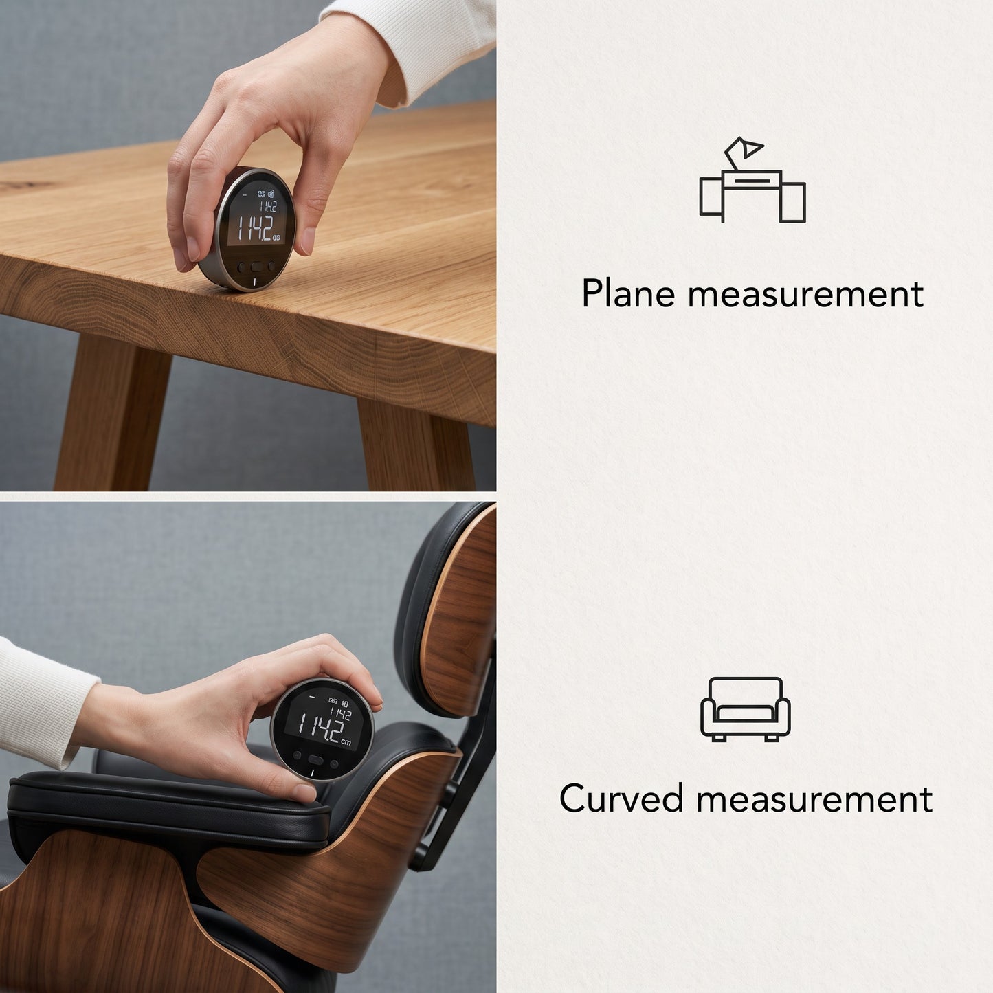 EVEREASE digital electronic rolling distance measurer showing plane and curved surface measurement modes