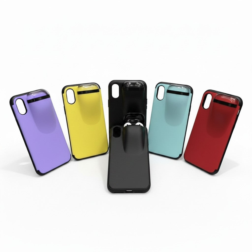 EVEREASE DuoCase 2-in-1 shock-absorbing phone cases with integrated AirPods holders in various vibrant colors