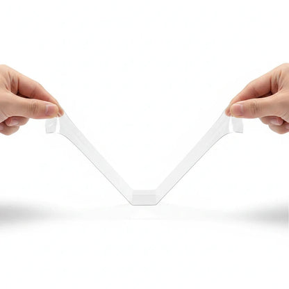 EVEREASE heavy duty double sided mounting tape being stretched by two hands to demonstrate its strong adhesive quality
