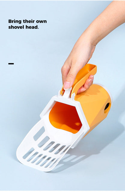 EVEREASE yellow integrated cat litter scoop with white slotted shovel head and built-in waste bag dispenser