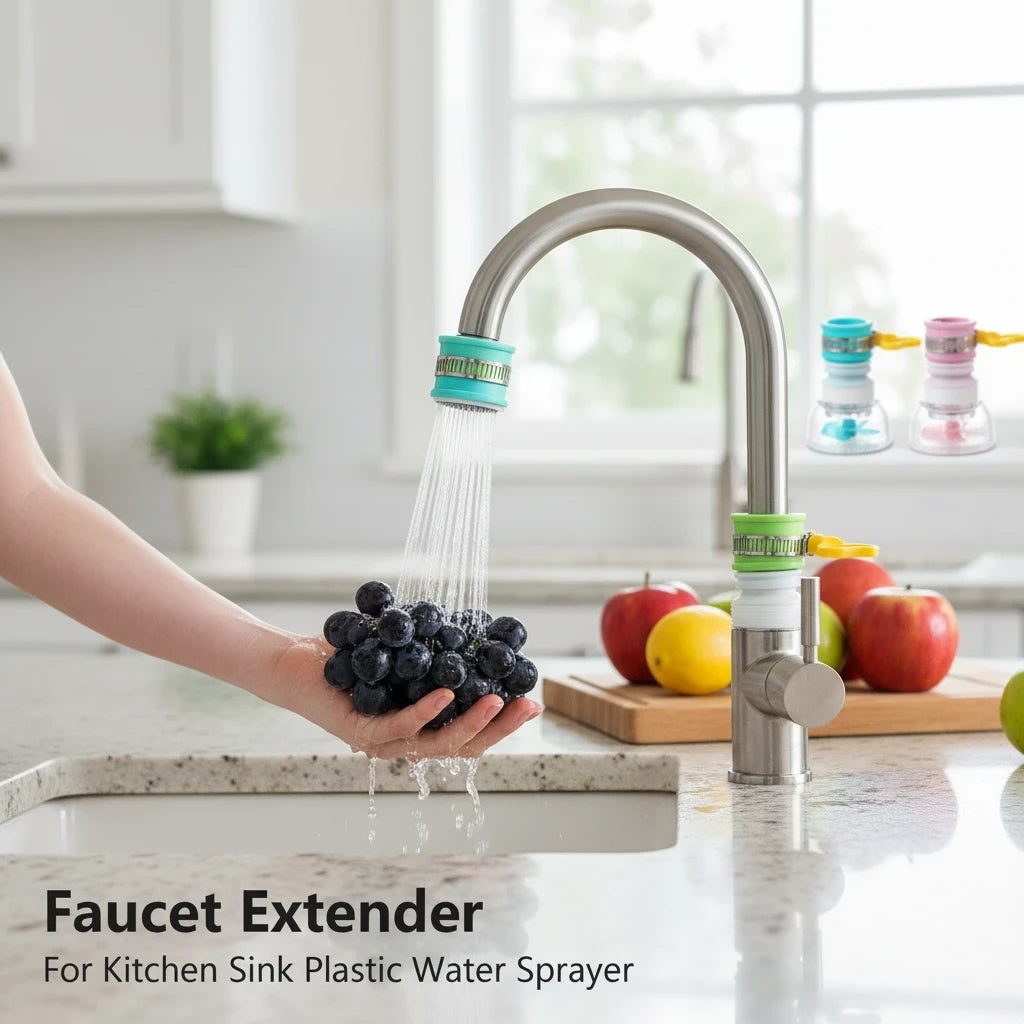 EVEREASE adjustable kitchen sink faucet sprayer attachment with 360-degree rotation washing grapes in a bright kitchen