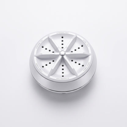 EVEREASE MiniWash portable ultrasonic washing machine in white with a circular design for clothes and small items