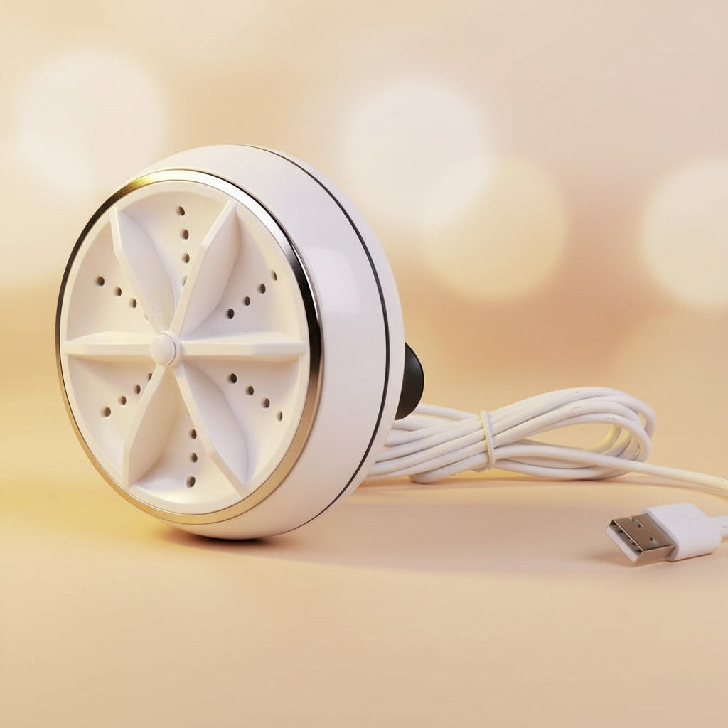 EVEREASE MiniWash portable white washing machine with USB cable for cleaning clothes and small items