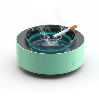 EVEREASE portable mint green desktop air purifying ashtray with a lit cigarette and smoke filtration