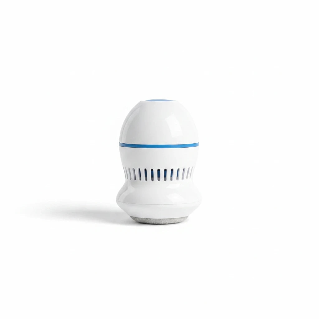 EVEREASE portable electric callus remover in white with blue accents for effective foot exfoliation