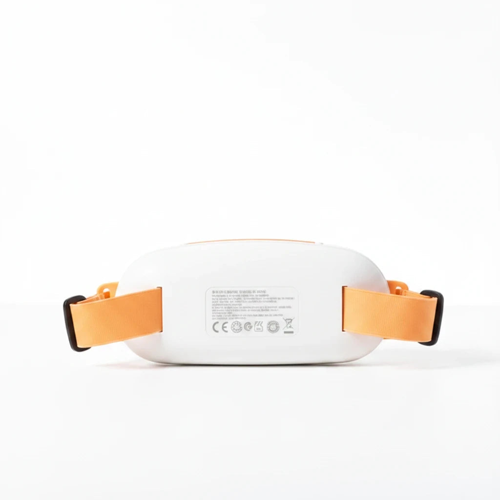 EVEREASE portable electric menstrual heating pad with orange adjustable strap, back view on white background