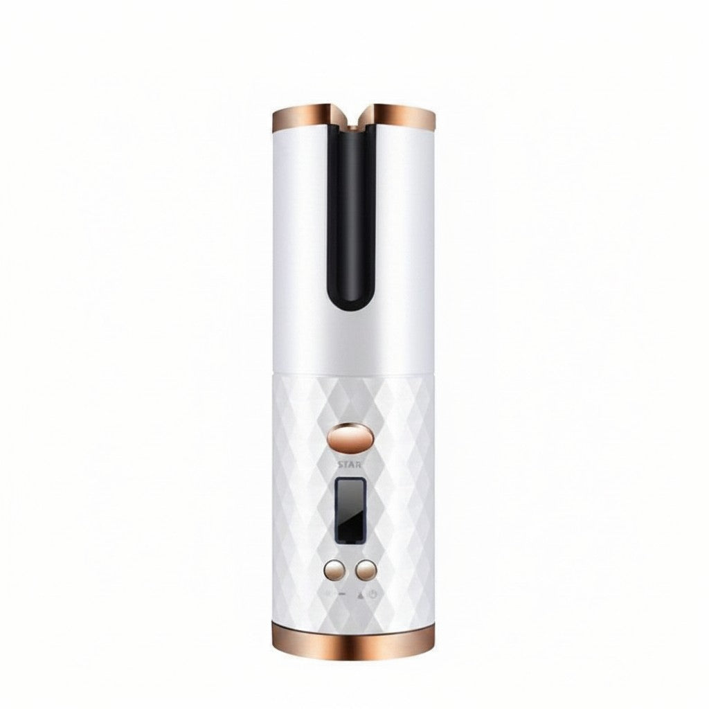 EVEREASE portable hair curler in white and rose gold with a digital display and textured handle