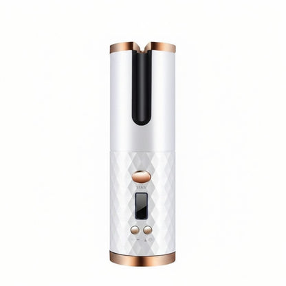 EVEREASE portable hair curler in white and rose gold with a digital display and textured handle