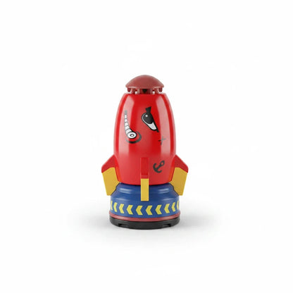 EVEREASE red and blue rocket sprinkler toy with yellow fins and cartoon graphics for outdoor garden water play