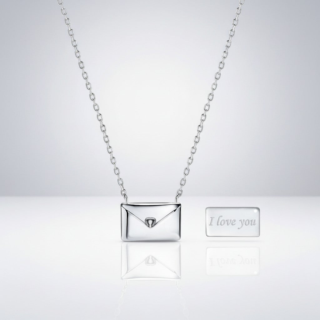 EVEREASE silver envelope pendant necklace with a hidden I love you message note for a romantic gift