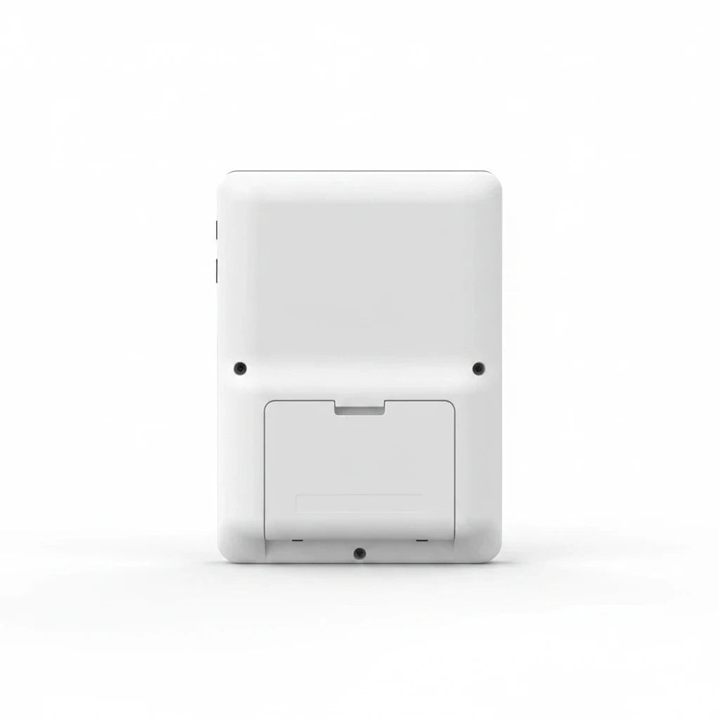 Back view of the white EVEREASE portable handheld video game console with a battery compartment cover