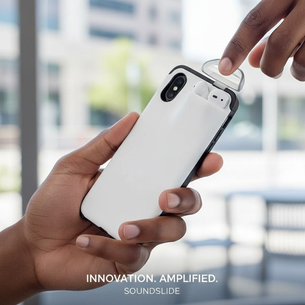 EVEREASE white 2-in-1 shock-absorbing phone case with integrated AirPods holder being opened by a hand